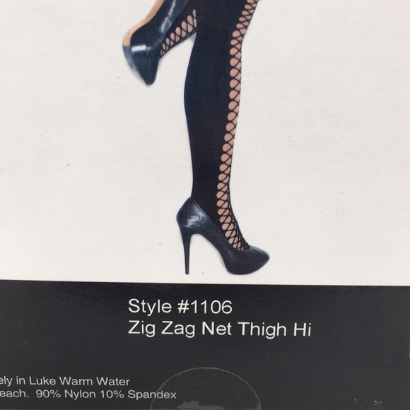 NWT ELEGANT MOMENTS BLACK ZIG ZAG NET THIGH HI - Picture 4 of 4